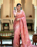Soft Banarasi Silk Saree With Bewitching Blouse Piece - PEACH