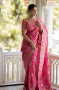 Soft Banarasi Silk Saree With Bewitching Blouse Piece -  DARK PINK