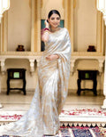 Soft Banarasi Silk Saree With Bewitching Blouse Piece - White