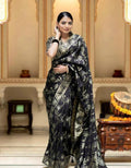 Soft Banarasi Silk Saree With Bewitching Blouse Piece - Black