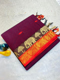 Classic Elephant Motif Designer Saree -  WINE