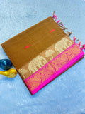 Classic Elephant Motif Designer Saree -  BROWN
