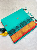 Classic Elephant Motif Designer Saree -  SKY