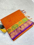 Classic Elephant Motif Designer Saree -  ORANGE