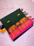 Classic Elephant Motif Designer Saree -  GREEN