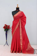 Majestic Emerald Traditional Silk Saree with Intricate Temple Zari Weaving - RED