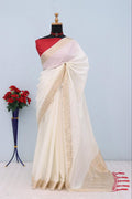 Majestic Emerald Traditional Silk Saree with Intricate Temple Zari Weaving - WHITE