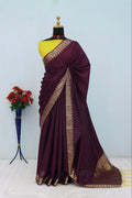 Majestic Emerald Traditional Silk Saree with Intricate Temple Zari Weaving - WINE