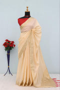 Majestic Emerald Traditional Silk Saree with Intricate Temple Zari Weaving - CREAM