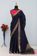 Majestic Emerald Traditional Silk Saree with Intricate Temple Zari Weaving - NAVY BLUE