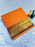 Graceful Checked Weave Saree with Traditional Woven Border - ORANGE