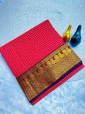 Graceful Checked Weave Saree with Traditional Woven Border - MAGENTA