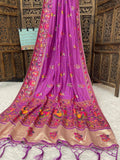 Elegant Soft Silk  Saree with Pashmina Work & Contrast Blouse - PURPLE