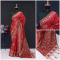 Ethnic Jacquard Silk Saree with Elephant Border - RED