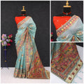 Ethnic Jacquard Silk Saree with Elephant Border - SKY