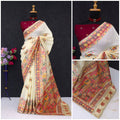 Ethnic Jacquard Silk Saree with Elephant Border - OFF WHITE