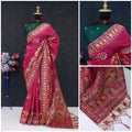 Ethnic Jacquard Silk Saree with Elephant Border - RANI PINK