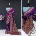 Ethnic Jacquard Silk Saree with Elephant Border - PURPLE