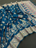 Traditional Banarasi Inspired Floral Weave Saree - SKY