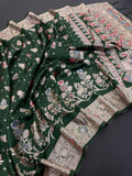 Traditional Banarasi Inspired Floral Weave Saree - GREEN