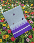 Handloom Cotton Saree with Floral Butta Work -SILVER GREY