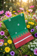 Handloom Cotton Saree with Floral Butta Work -GREEN