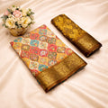 Multicolor Designer Banarasi Dola Silk Saree with Rich Zari Border & Pallu -BROWN