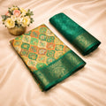 Multicolor Designer Banarasi Dola Silk Saree with Rich Zari Border & Pallu -GREEN