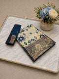 Heritage Ivory Banarasi Saree with Royal Zari Weaving -NAVY BLUE