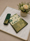 Heritage Ivory Banarasi Saree with Royal Zari Weaving -GREEN