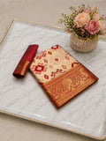 Heritage Ivory Banarasi Saree with Royal Zari Weaving -RED