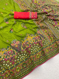 Heritage Soft Silk Saree with Elephant Procession Border & Rich Pallu - GREEN