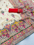Heritage Soft Silk Saree with Elephant Procession Border & Rich Pallu - OFF WHITE