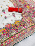 Heritage Soft Silk Saree with Elephant Procession Border & Rich Pallu - WHITE