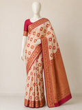 Premium Linen Cotton Saree with Floral Ethnic Weaving -RED