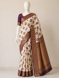 Premium Linen Cotton Saree with Floral Ethnic Weaving -WINE