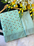 Hand-Embroidered Floral Dress Material -MINT GREEN