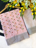 Hand-Embroidered Floral Dress Material-PINK