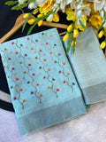 Hand-Embroidered Floral Dress Material-SKY BLUE