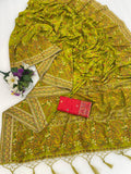 Royal Pashmina Kaju Soft Silk Saree - PISTA LIME  GREEN
