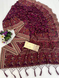 Royal Pashmina Kaju Soft Silk Saree - WINE