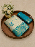 Festive Special Banarasi Silk Saree in Royal Ivory Tone -SKY BLUE