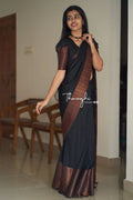 Attractive Kanjivaram Woven Silk Saree With Blouse Piece - Black