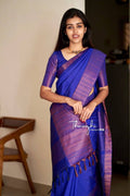 Attractive Kanjivaram Woven Silk Saree With Blouse Piece - Blue