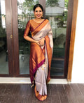 Wedding Wear Kanjivaram Woven Silk Saree With Blouse Piece - Cream