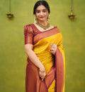Wedding Wear Kanjivaram Woven Silk Saree With Blouse Piece - Yellow