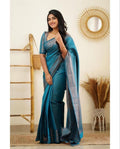 Beautiful Kanjivaram Woven Silk Saree With Blouse Piece- Dark Sky Blue
