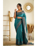 Beautiful Kanjivaram Woven Silk Saree With Blouse Piece -Sea Green