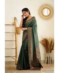 Beautiful Kanjivaram Woven Silk Saree With Blouse Piece - Green