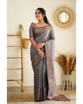 Beautiful Kanjivaram Woven Silk Saree With Blouse Piece - Grey